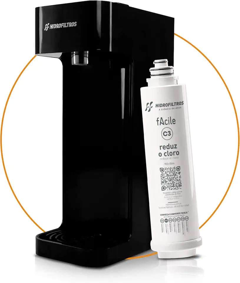 Purificador de água Hidrofiltros Facile preto com refil C3