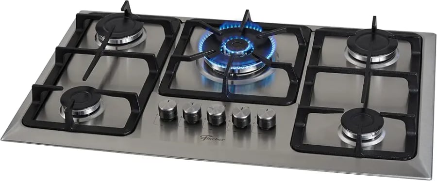 Cooktop a gás Fischer TC Infinity de 5 bocas com mesa inox escovado