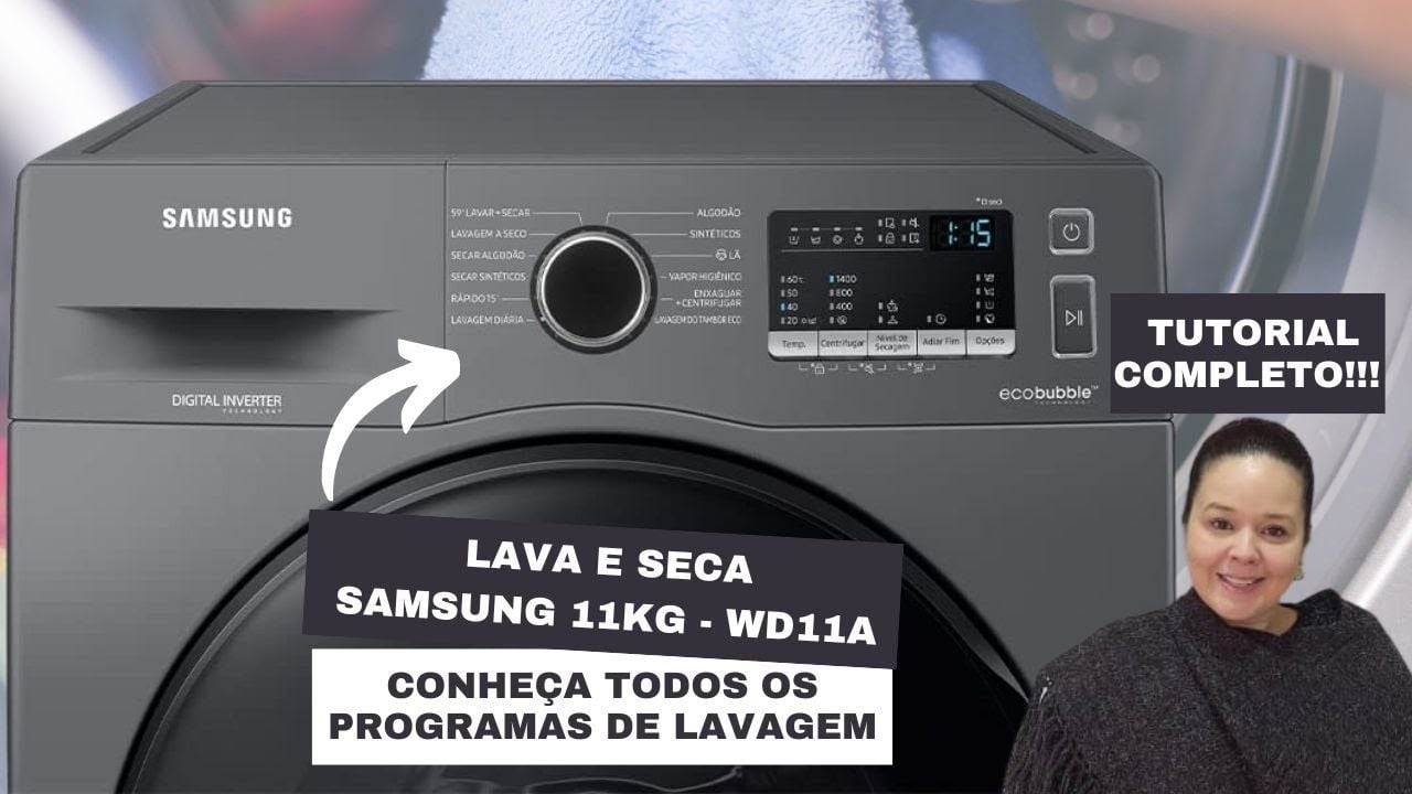 Vídeo mostrando os programas da lava e seca Samsung EcoBubble WD11A