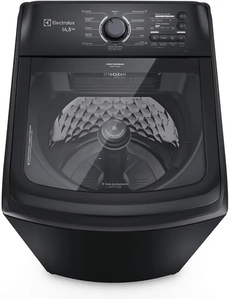 Máquina de lavar Electrolux 14,5kg preta Efficient com cesto inox