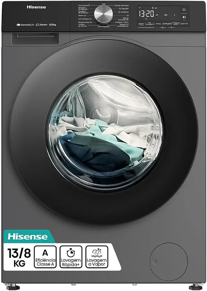Lava e seca Hisense 13kg de lavagem e 8kg de secagem na cor titanium