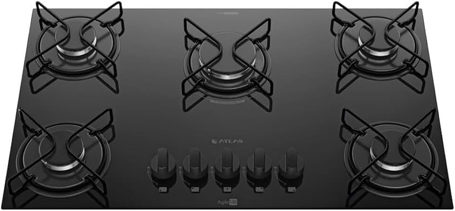 Cooktop a gás Atlas Ágile Up de 5 bocas com mesa de vidro