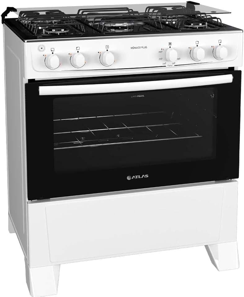 Fogão Atlas Mônaco Plus de 5 bocas branco com mesa inox