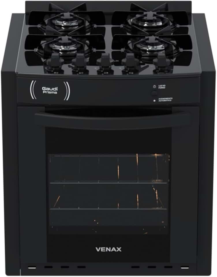 Cooktop a gás Gaudi Prisma vítreo de 4 queimadores preto