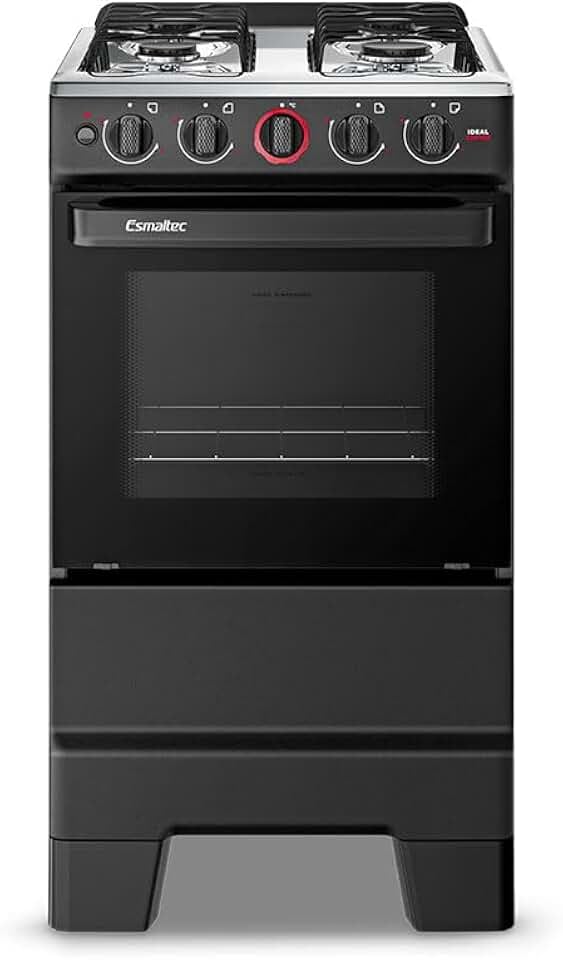 Fogão Esmaltec IDEAL Super 4 bocas preto com mesa inox e forno 50L