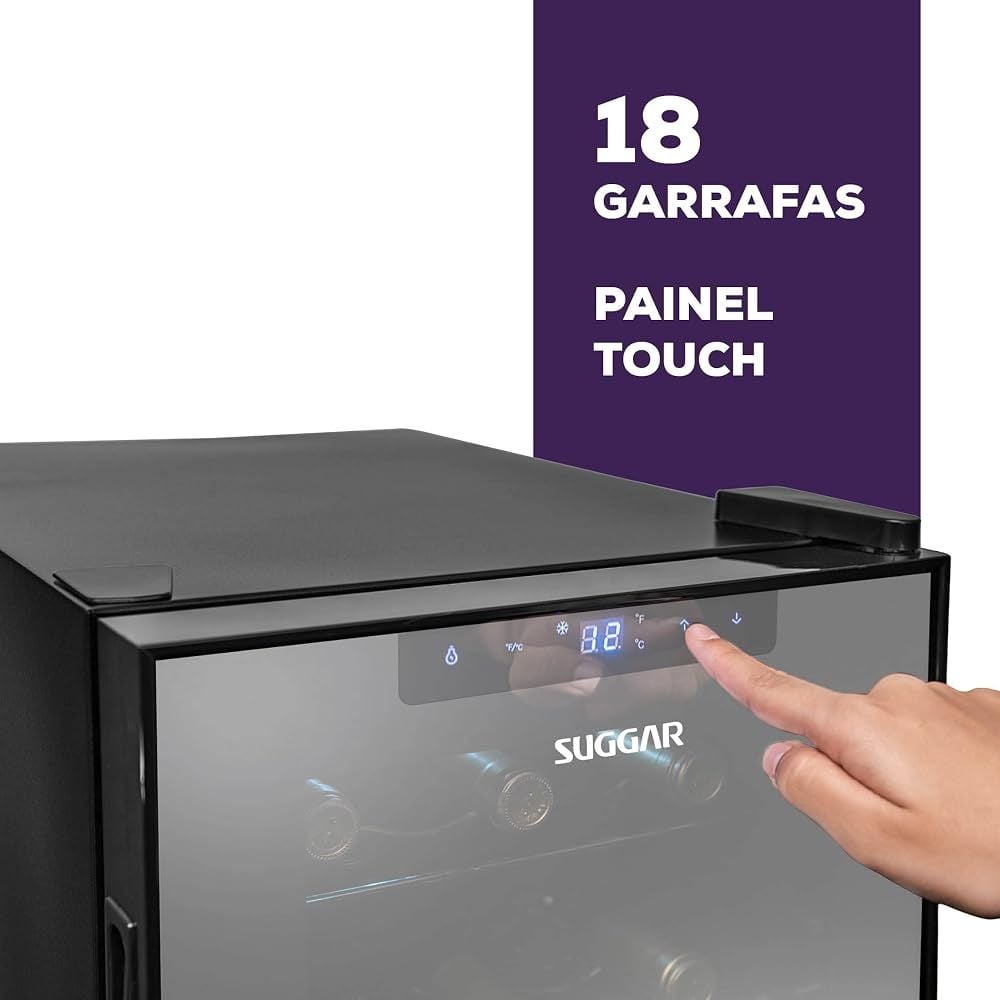 Adega climatizada Suggar Cannes 18 garrafas preta com painel touch 110V