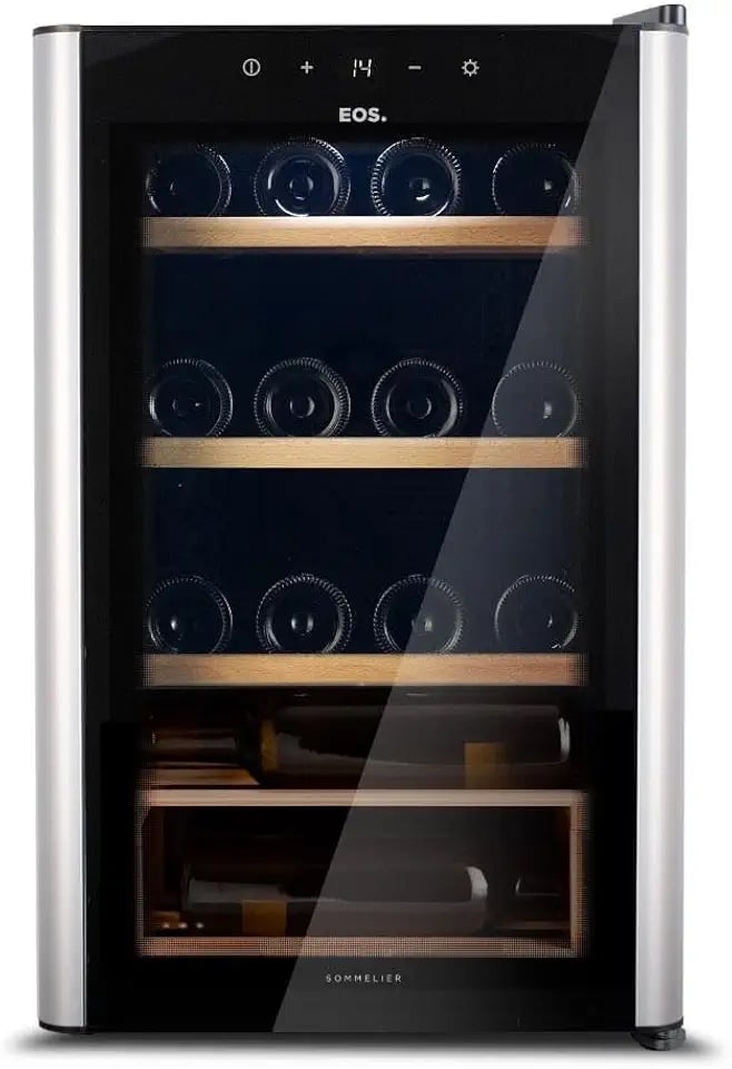 Adega climatizada pequena EOS Premium de 22 garrafas com compressor e porta de vidro