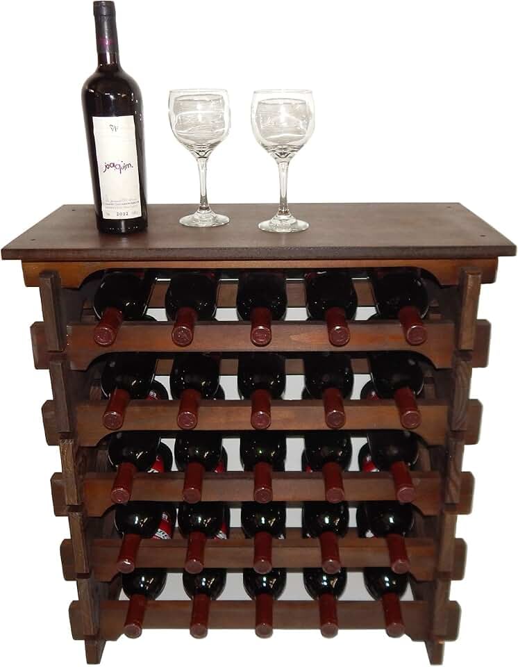 Adega de vinho de madeira tipo mesinha com 25 garrafas cor imbuia