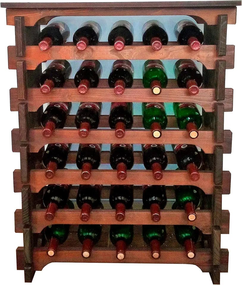 Adega de vinho de madeira tipo mesinha com 30 garrafas cor imbuia