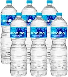 Pack com seis garrafas de água mineral natural sem gás Minalba de 1,5 litro