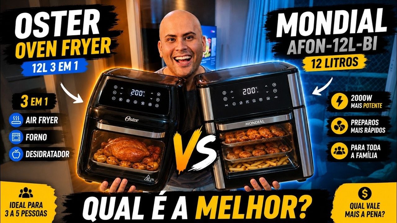 Vídeo comparando Oster Oven Fryer e Mondial AFON 12L