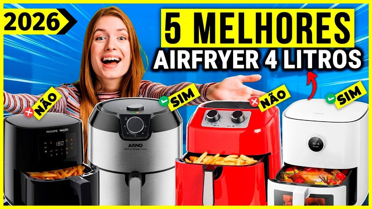 Vídeo com as melhores air fryers de 4 litros de 2026