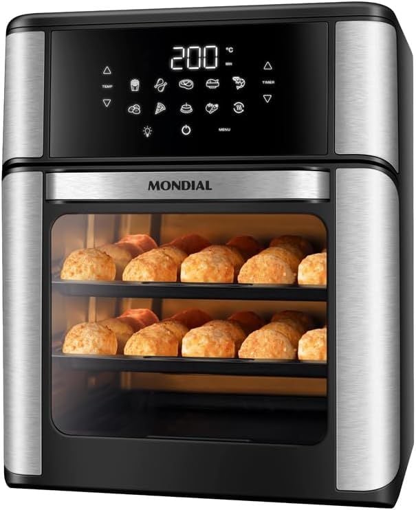 Mondial air fryer forno oven 12 litros preto e inox 2000W