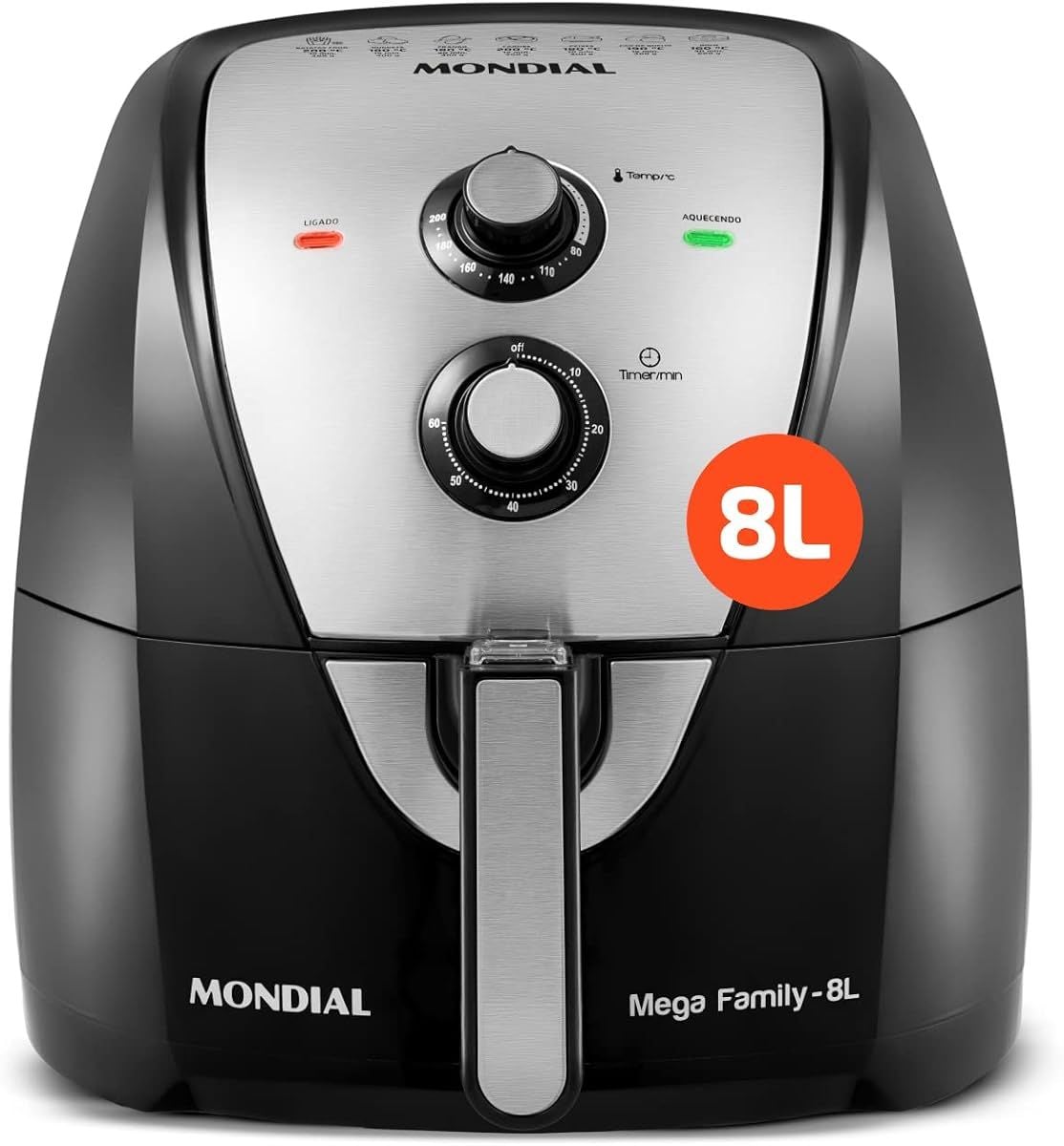 Mondial air fryer 8 litros preto e inox 1900W