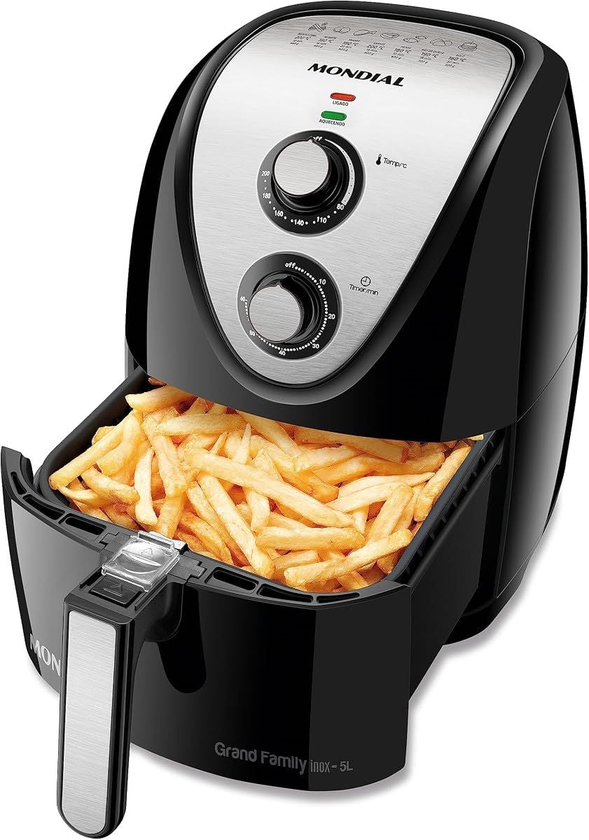 Mondial fritadeira sem óleo Grand Family Inox 5 litros com cesto quadrado