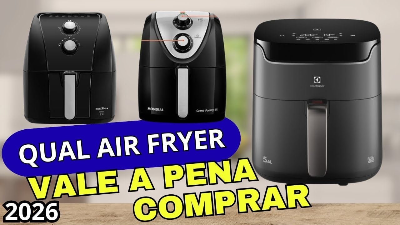 Vídeo comparando as melhores air fryers de 2026