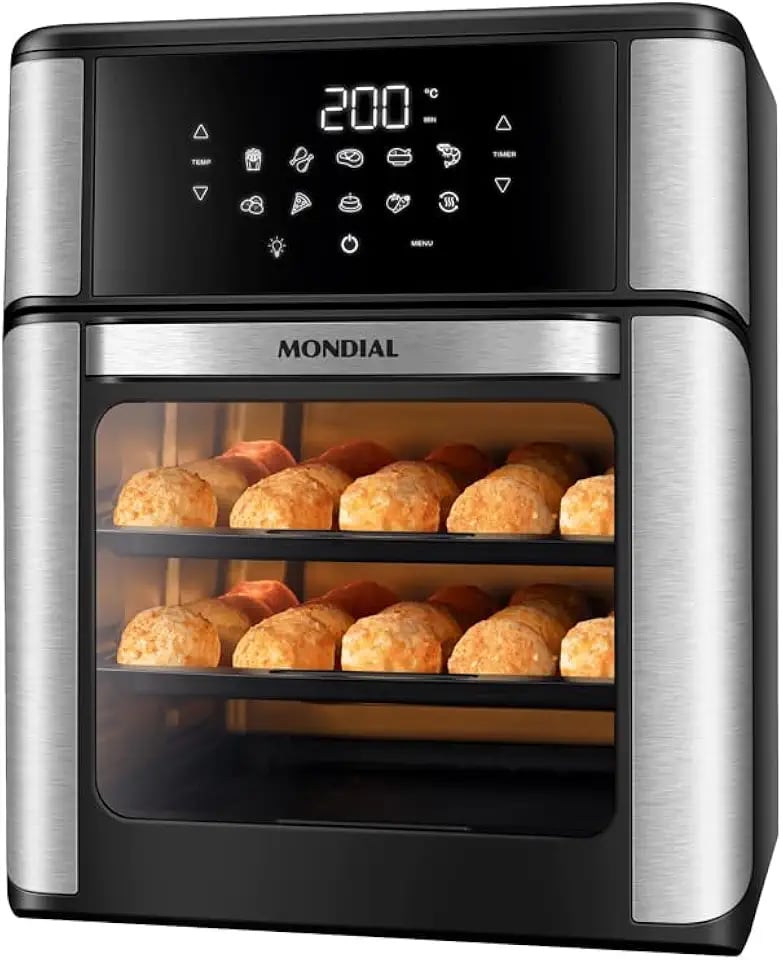 Fritadeira air fryer forno oven Mondial 12 litros preta e inox com 2000W