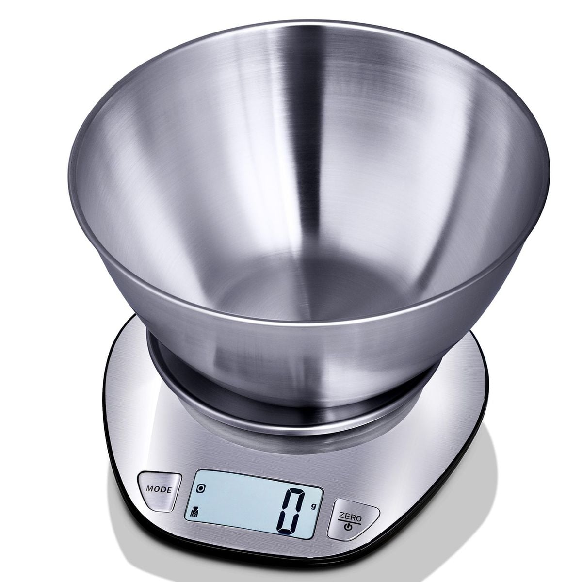 Balança de cozinha digital usada para medir porções em testes de air fryer