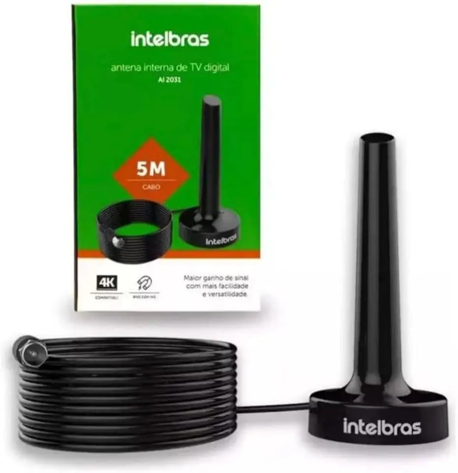 Antena interna de TV digital 4K Intelbras AL2031 com cabo de 5 metros