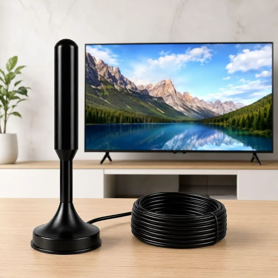 Antena TV digital amplificada interna e externa HDTV UHF VHF com base magnética