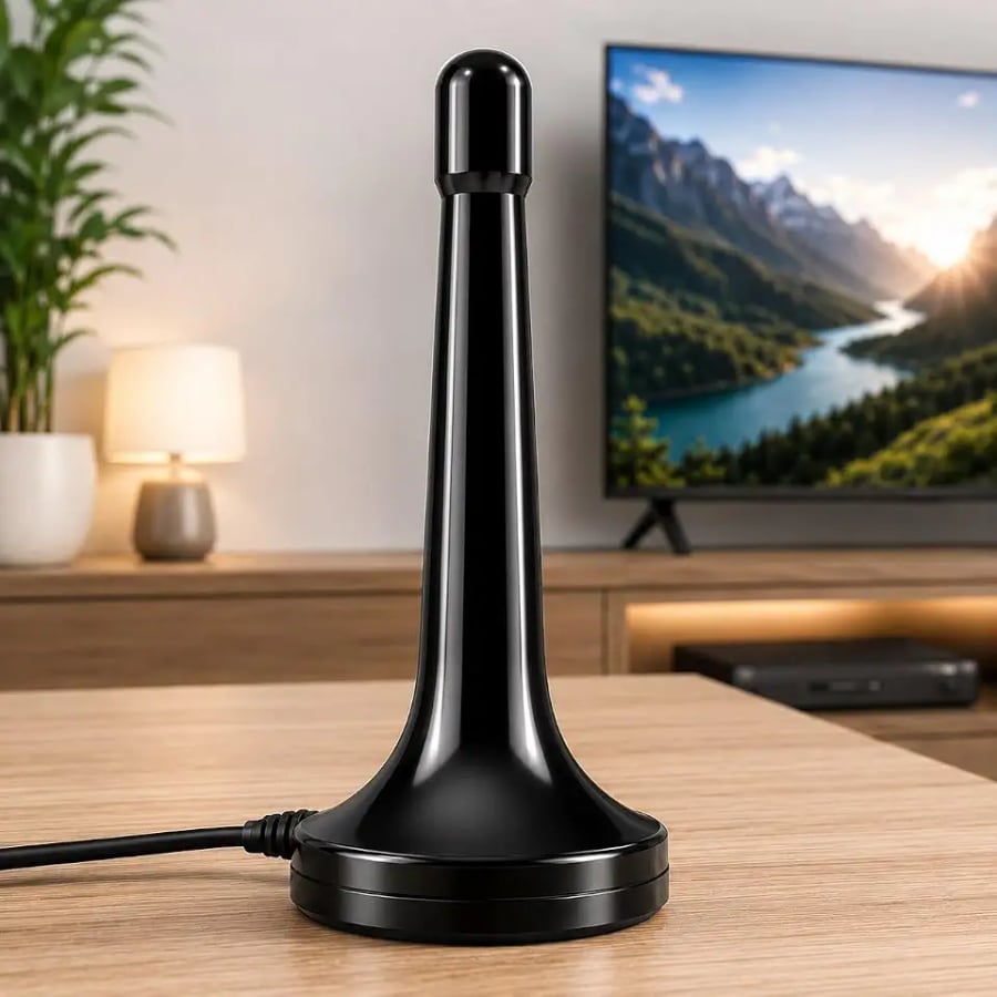 Antena de TV digital amplificada interna e externa HDTV retrátil com base magnética