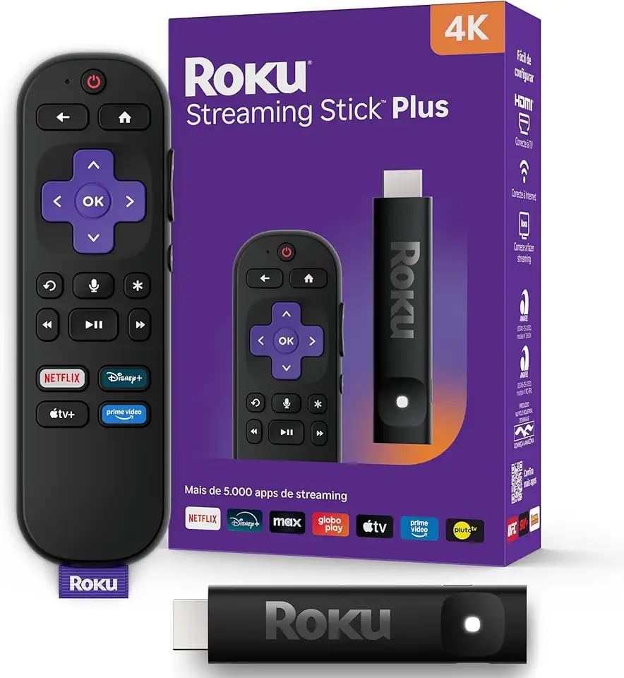 Roku Streaming Stick Plus 4K 2025 com controle remoto por voz