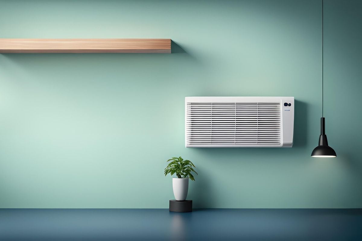 Ar-condicionado split hi wall instalado em parede de sala moderna