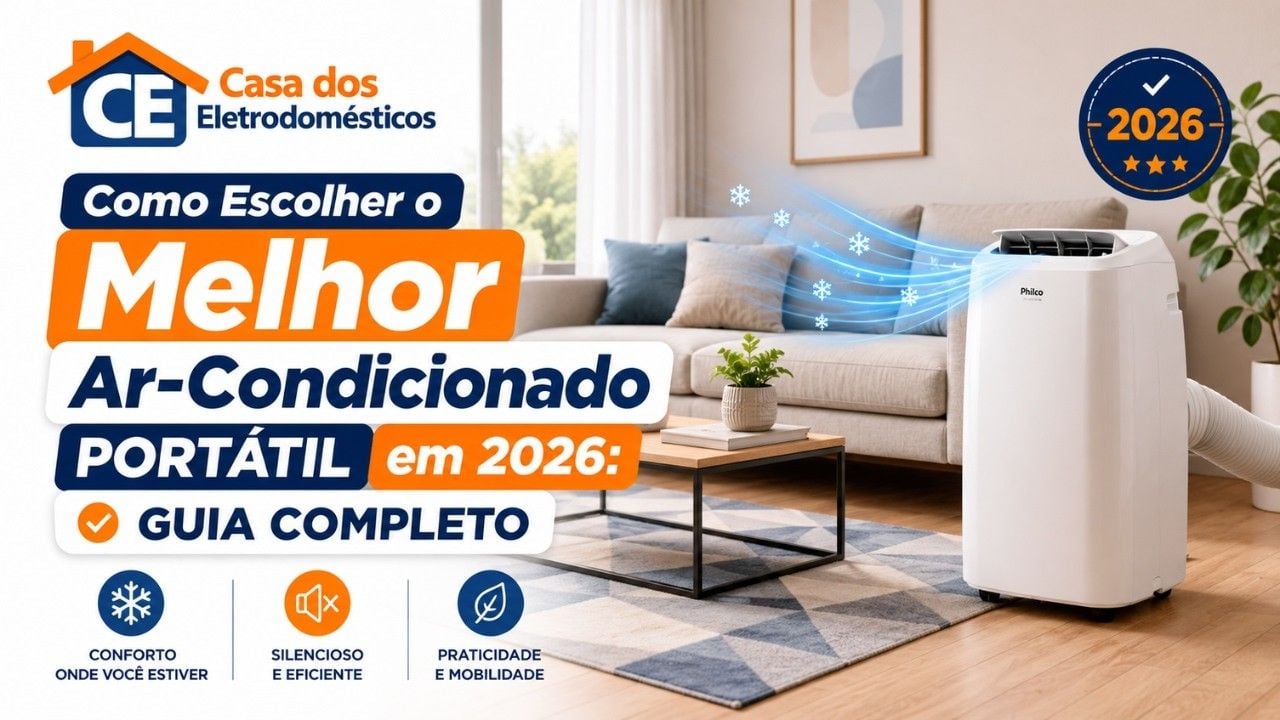 Vídeo com guia de escolha do ar-condicionado portátil em 2026