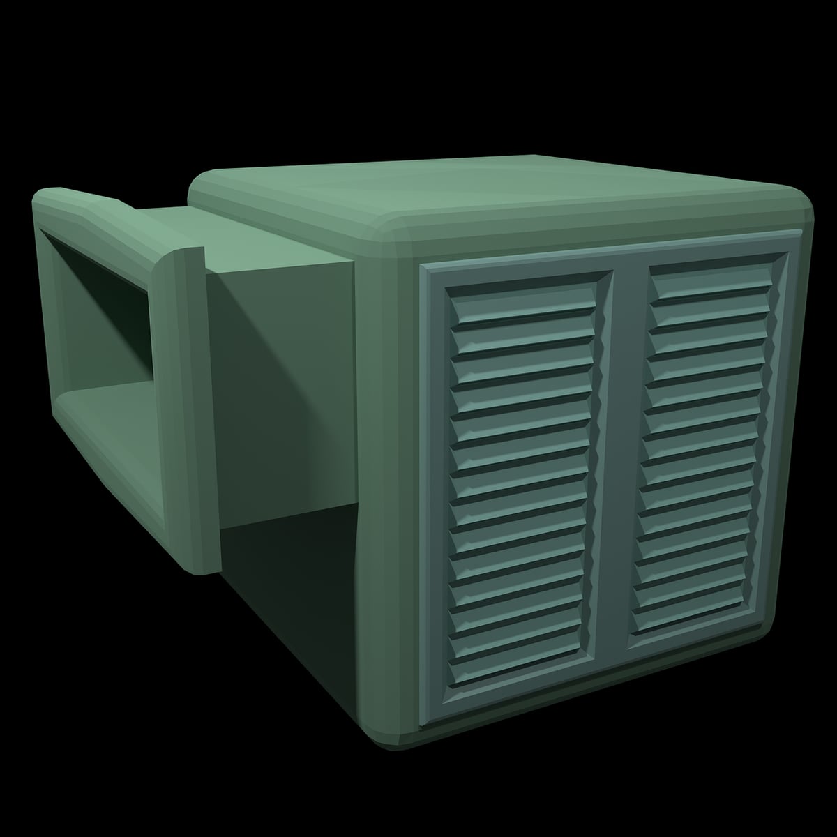 Climatizador evaporativo portátil representado em imagem tridimensional