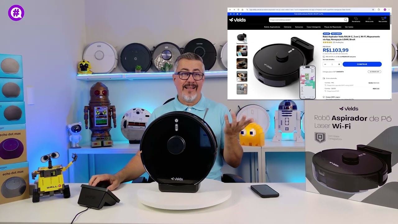 Vídeo com review do robô aspirador Velds e suas funções inteligentes