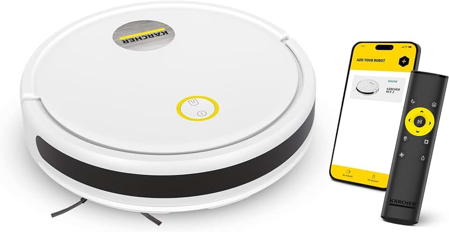 Robô aspirador Kärcher RCV 2 que aspira e passa pano com controle remoto